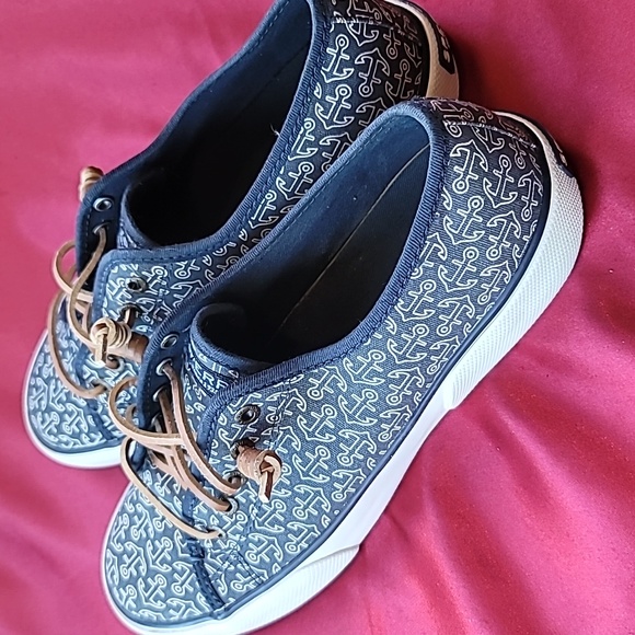 SPERRY womens CREST sz7 lace up RARE ANCHORS sneaker nautical boat shoe … - Picture 3 of 10